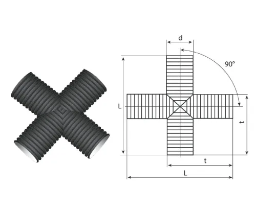 Крестовина гофрированная канализационная 200/171 пэ SN8/SN6