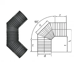 Отвод 90° гофрированный канализационный 190/160 пэ SN8/SN6